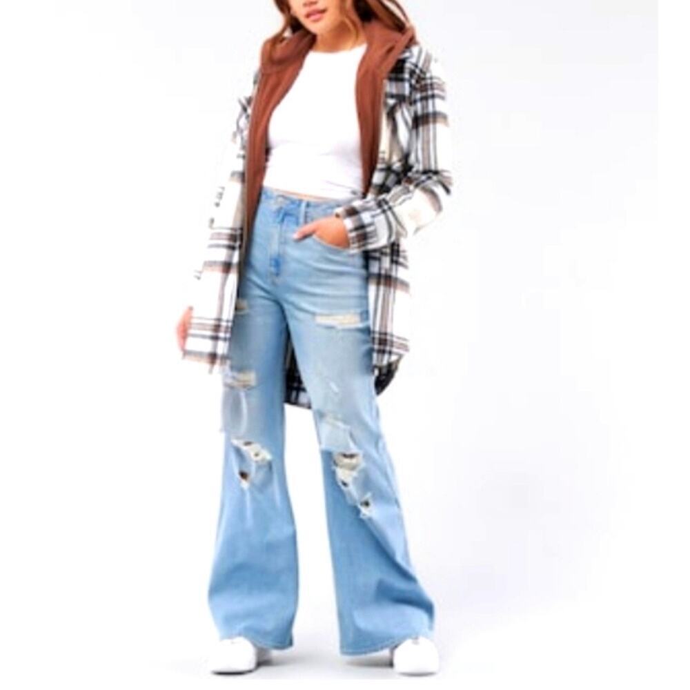 Hollister Grunge denim ultra high-rise wide leg distressed jeans 28x31
